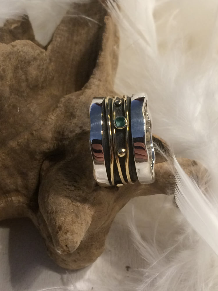 Ring zilver, goud en smaragd